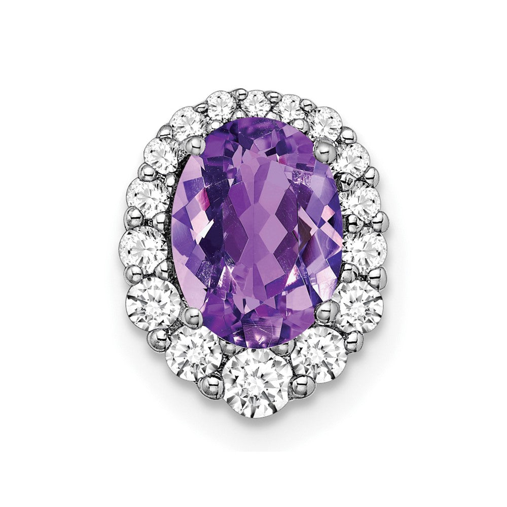 14k White Gold Oval Amethyst and Diamond Halo Chain Slide (0.8 grams)