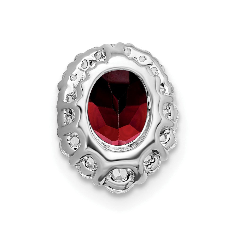 14k White Gold Oval Garnet and Diamond Halo Chain Slide (0.8 grams)