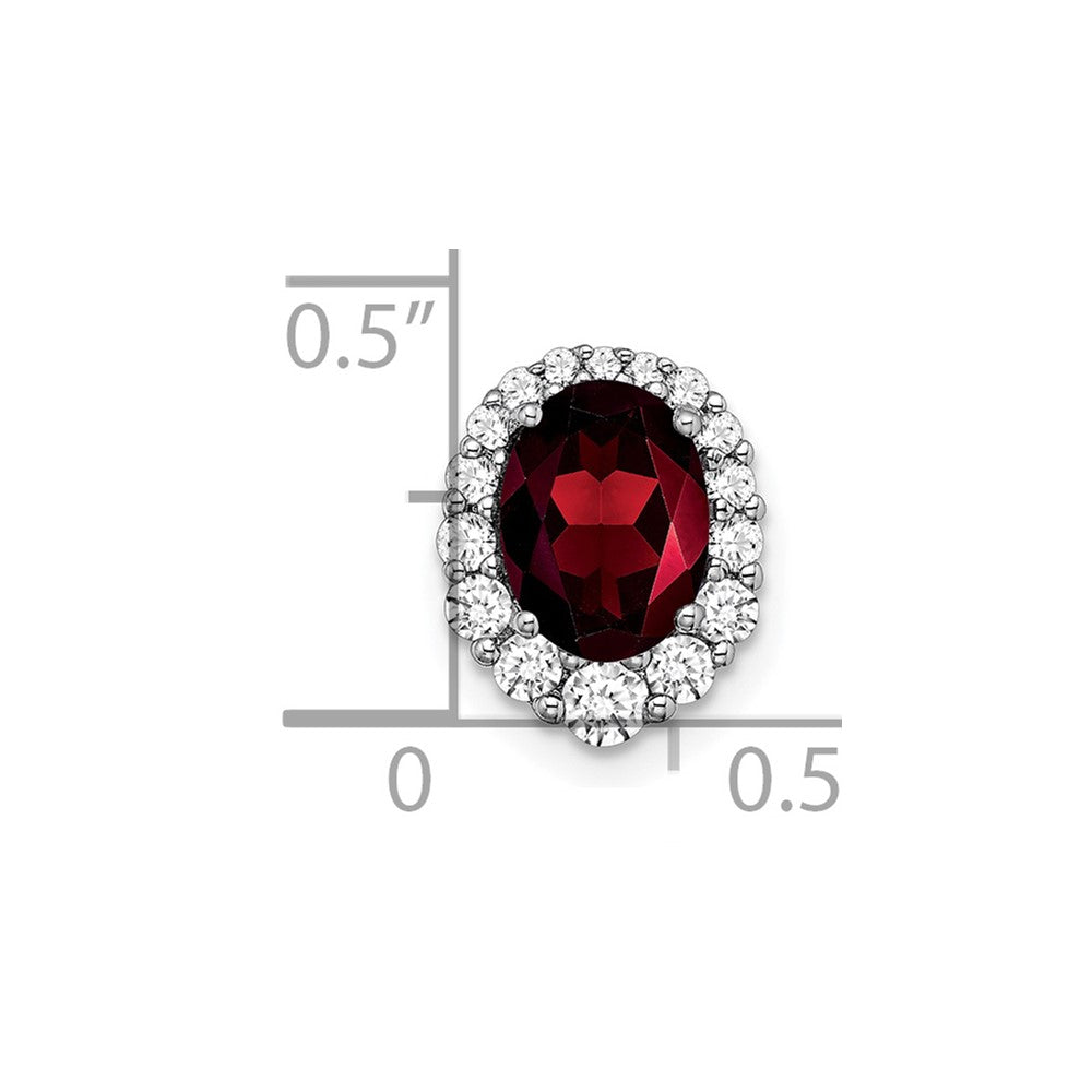 14k White Gold Oval Garnet and Diamond Halo Chain Slide (0.8 grams)