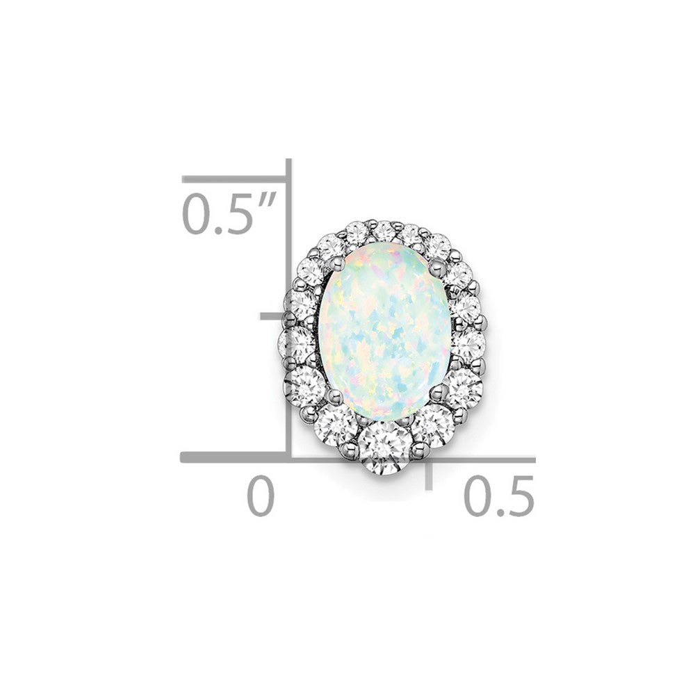 14k White Gold Oval Created Opal and Diamond Halo Chain Slide (0.8 grams)
