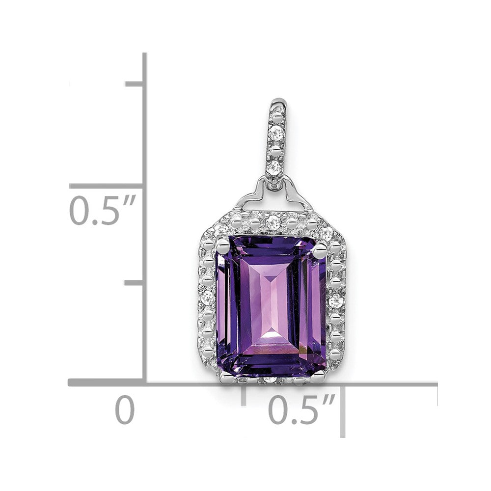 14k White Gold Emerald-cut Amethyst and Diamond Halo Pendant (1.55 grams)