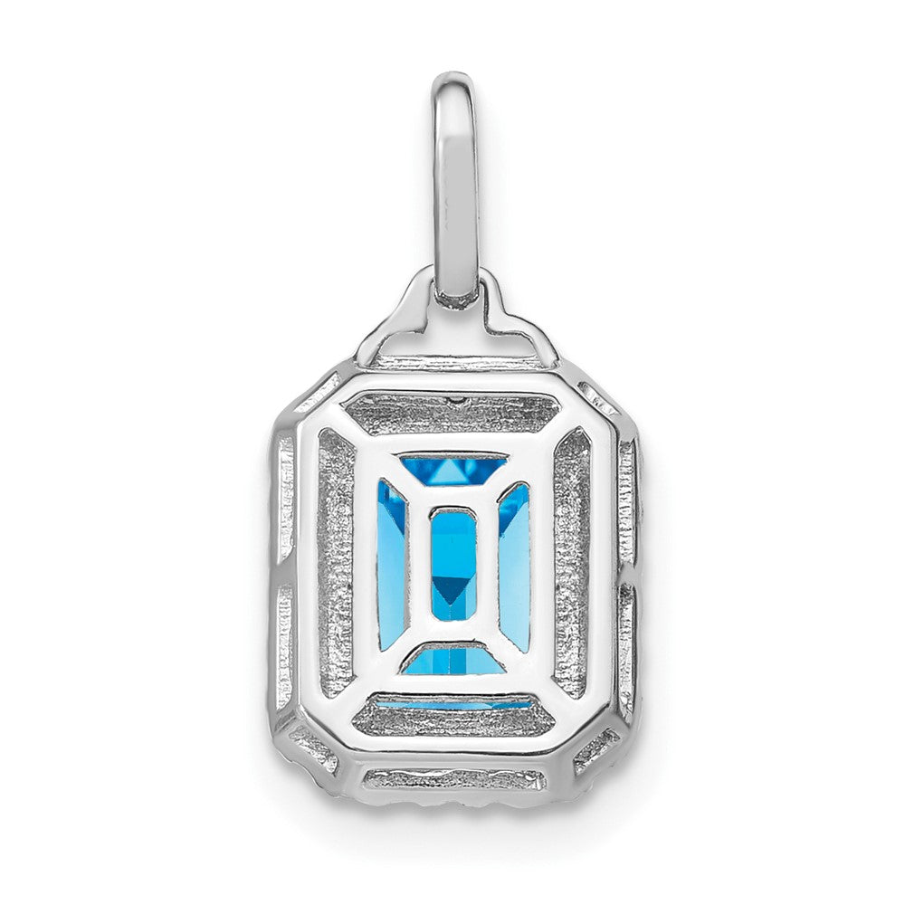 14k White Gold Emerald-cut Blue Topaz and Diamond Halo Pendant (1.55 grams)