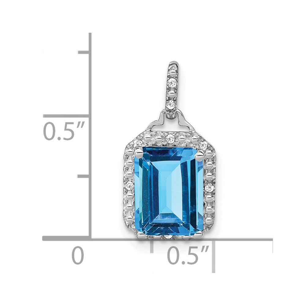14k White Gold Emerald-cut Blue Topaz and Diamond Halo Pendant (1.55 grams)
