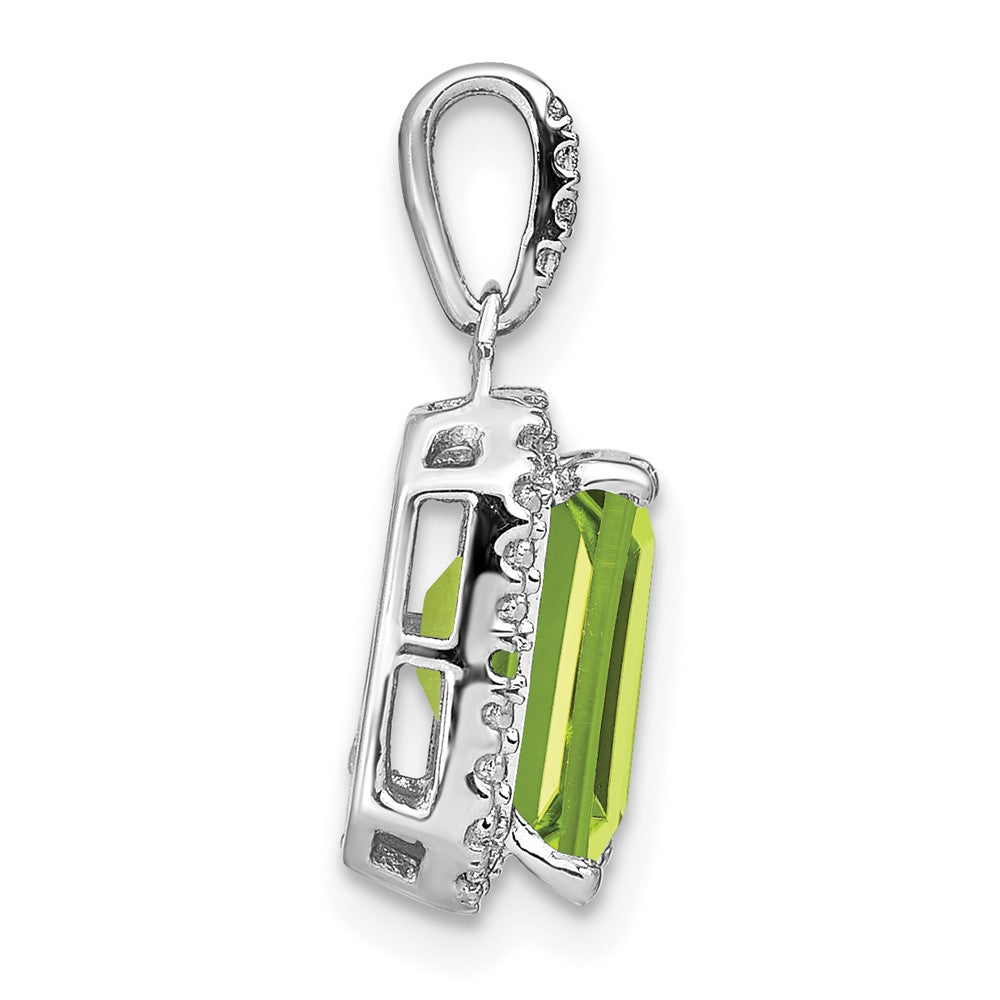 14k White Gold Emerald-cut Peridot and Diamond Halo Pendant (1.55 grams)