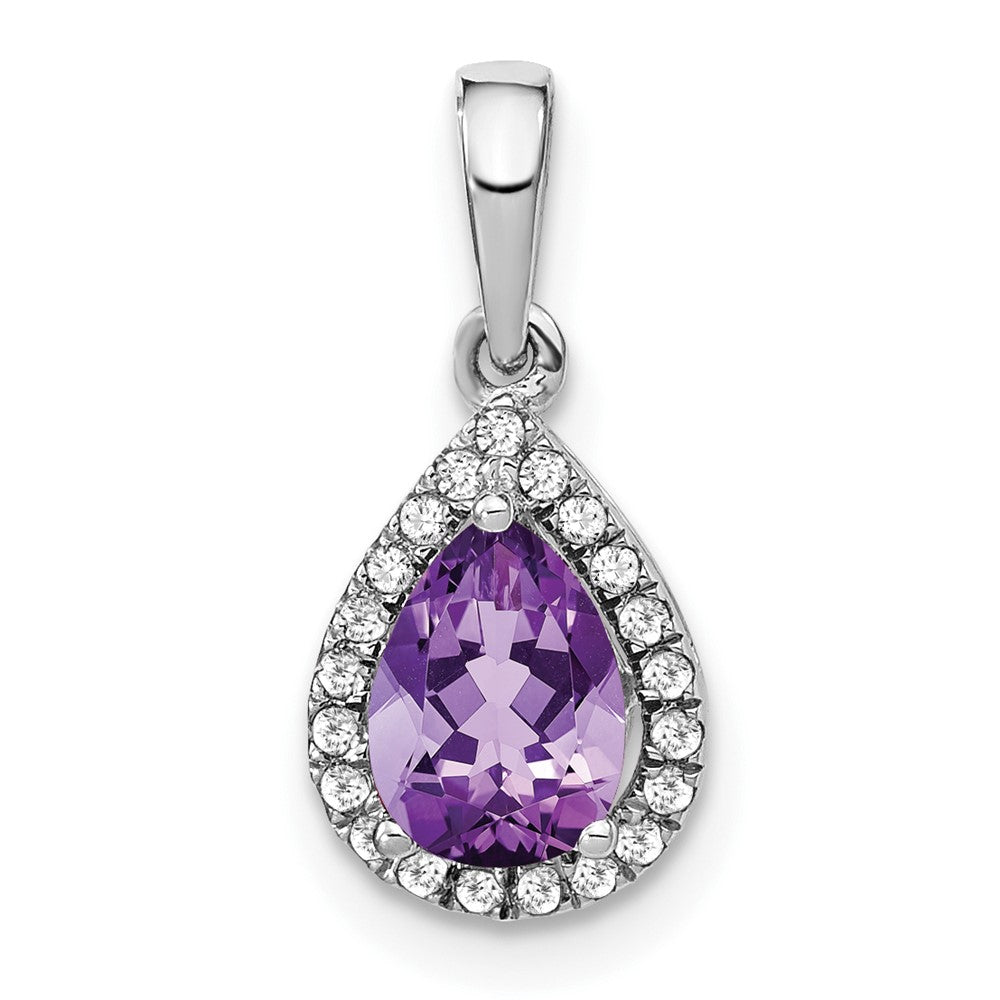 14k White Gold Pear Amethyst and Diamond Halo Pendant (0.95 grams)