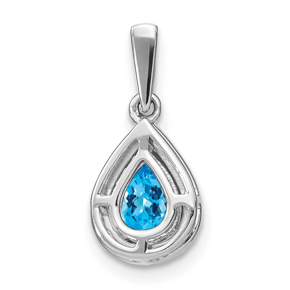 14k White Gold Pear Blue Topaz and Diamond Halo Pendant (0.95 grams)