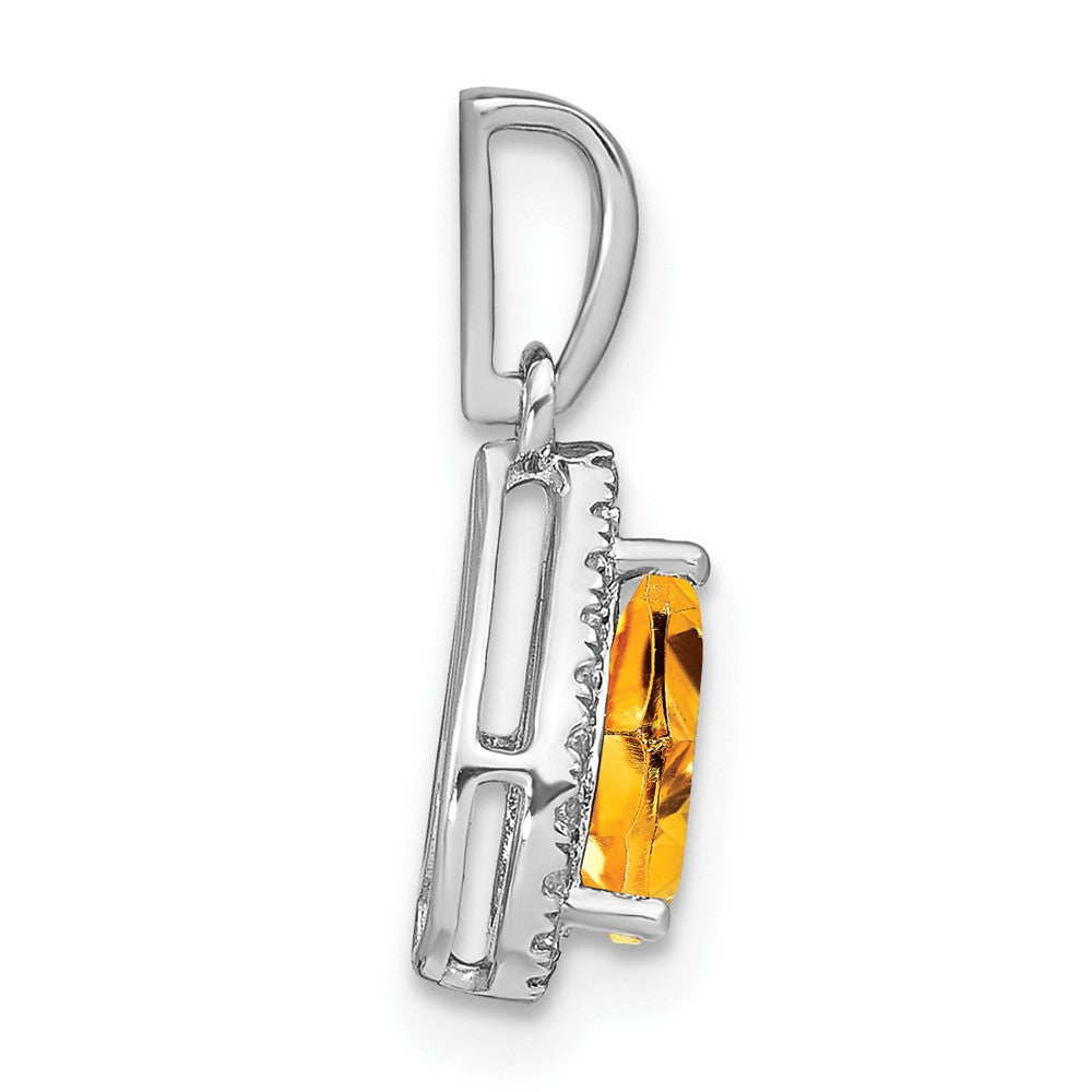 14k White Gold Pear Citrine and Diamond Halo Pendant (0.95 grams)
