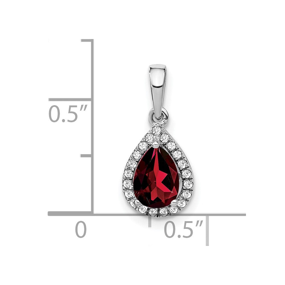 14k White Gold Pear Garnet and Diamond Halo Pendant (0.95 grams)
