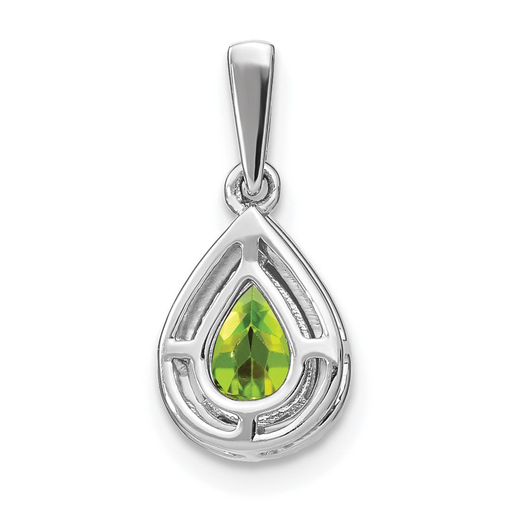 14k White Gold Pear Peridot and Diamond Halo Pendant (0.95 grams)
