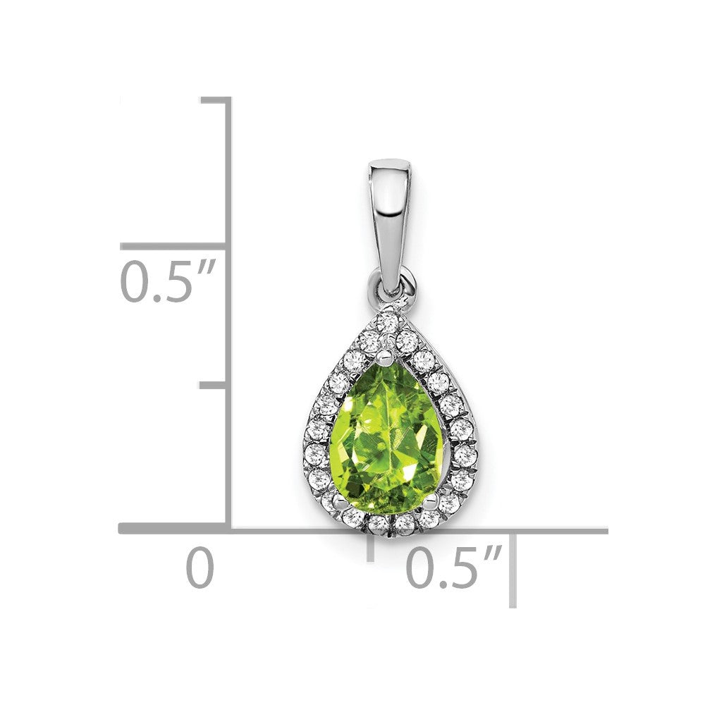 14k White Gold Pear Peridot and Diamond Halo Pendant (0.95 grams)