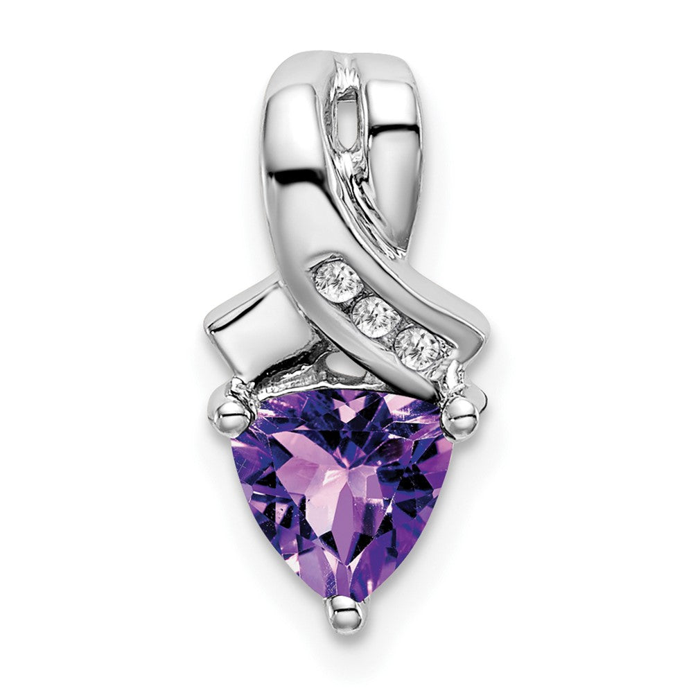 14k White Gold Trillion Amethyst and Diamond Pendant (1.45 grams)
