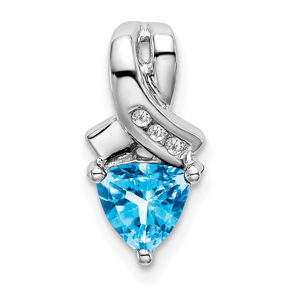 14k White Gold Trillion Blue Topaz and Diamond Pendant (1.45 grams)