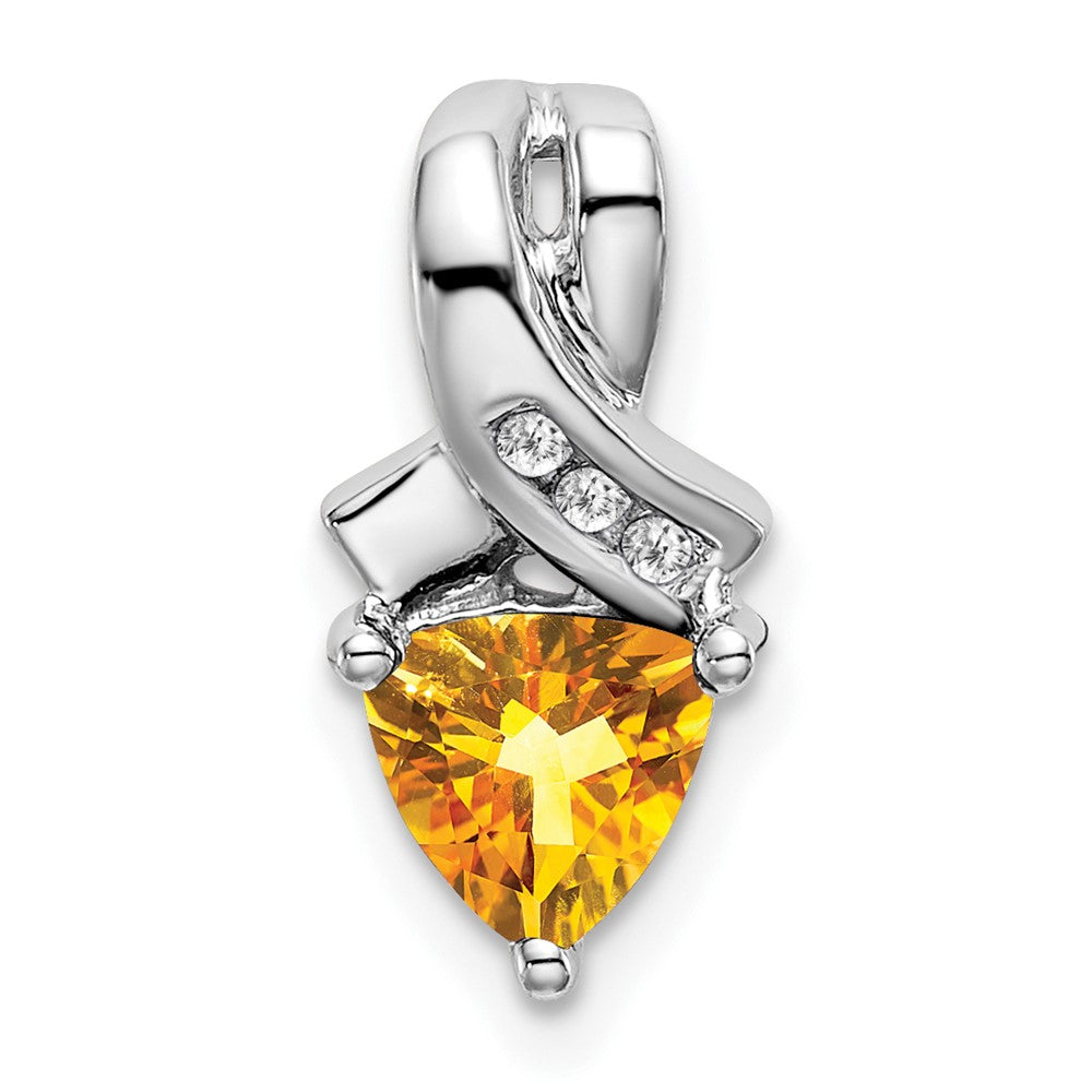 14k White Gold Trillion Citrine and Diamond Pendant (1.45 grams)