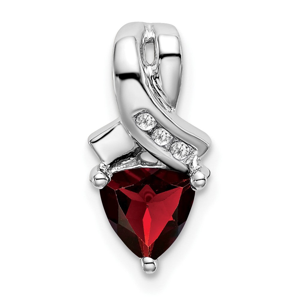 14k White Gold Trillion Garnet and Diamond Pendant (1.45 grams)