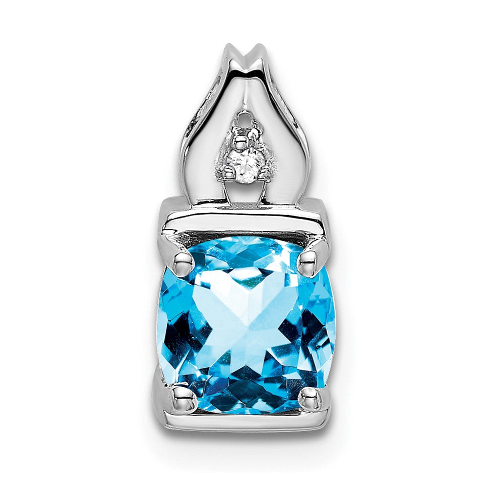 14k White Gold Blue Topaz and Diamond Pendant (0.95 grams)
