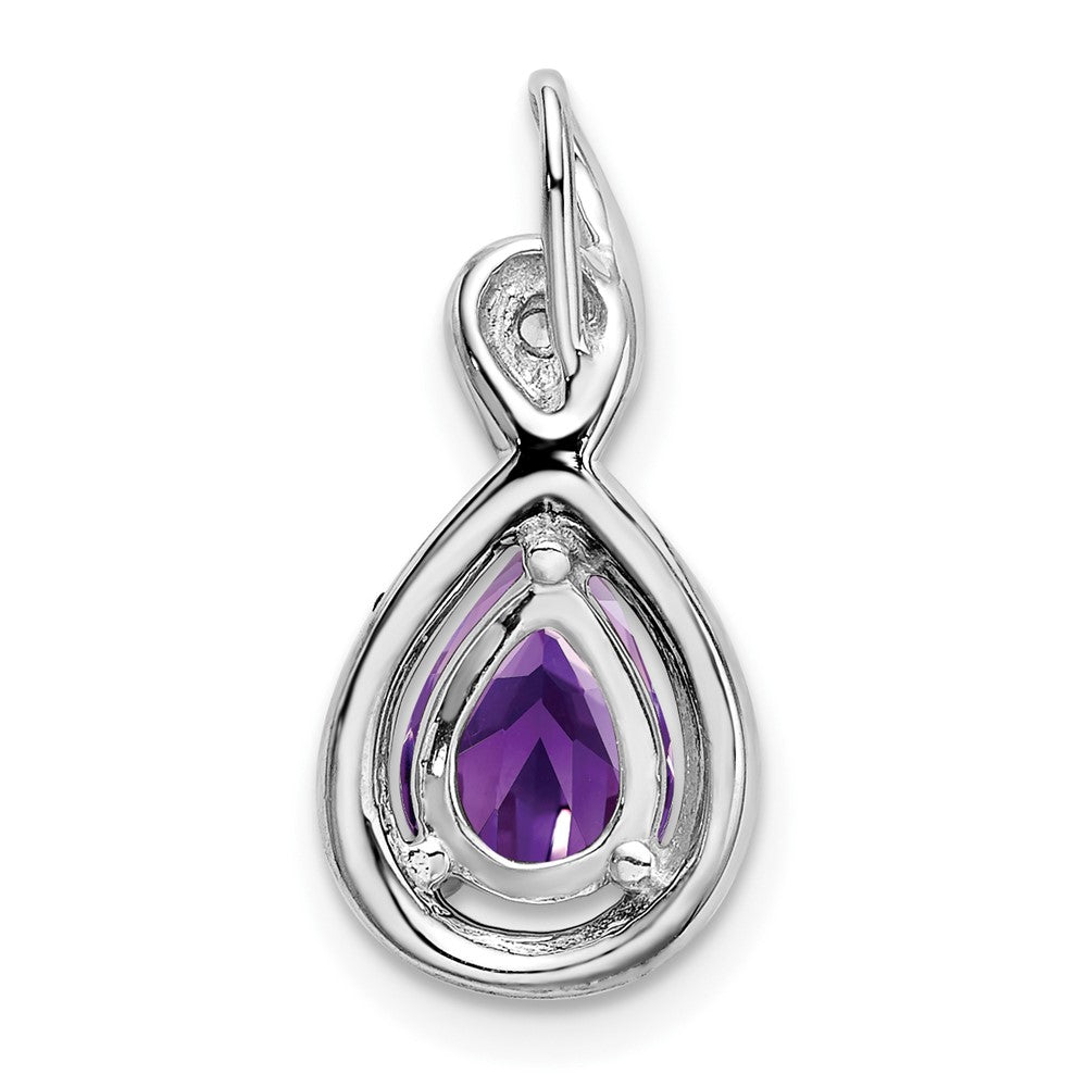 14k White Gold Pear Amethyst and Diamond Pendant (1.5 grams)