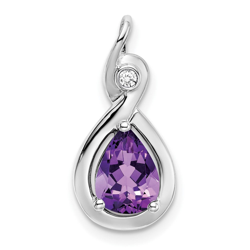 14k White Gold Pear Amethyst and Diamond Pendant (1.5 grams)