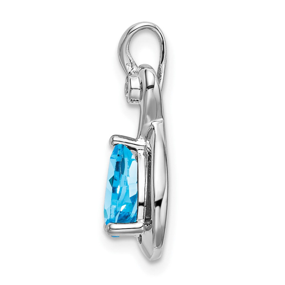 14k White Gold Pear Blue Topaz and Diamond Pendant (1.5 grams)