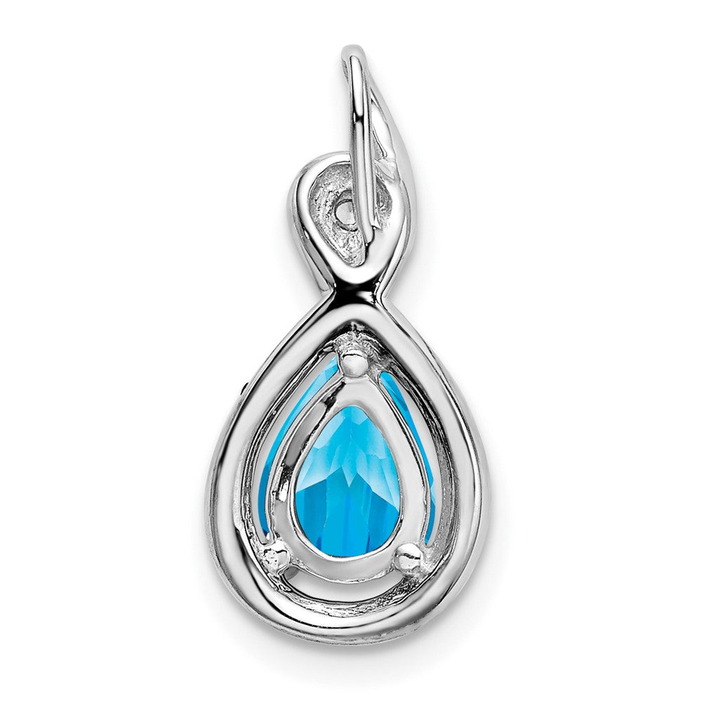 14k White Gold Pear Blue Topaz and Diamond Pendant (1.5 grams)