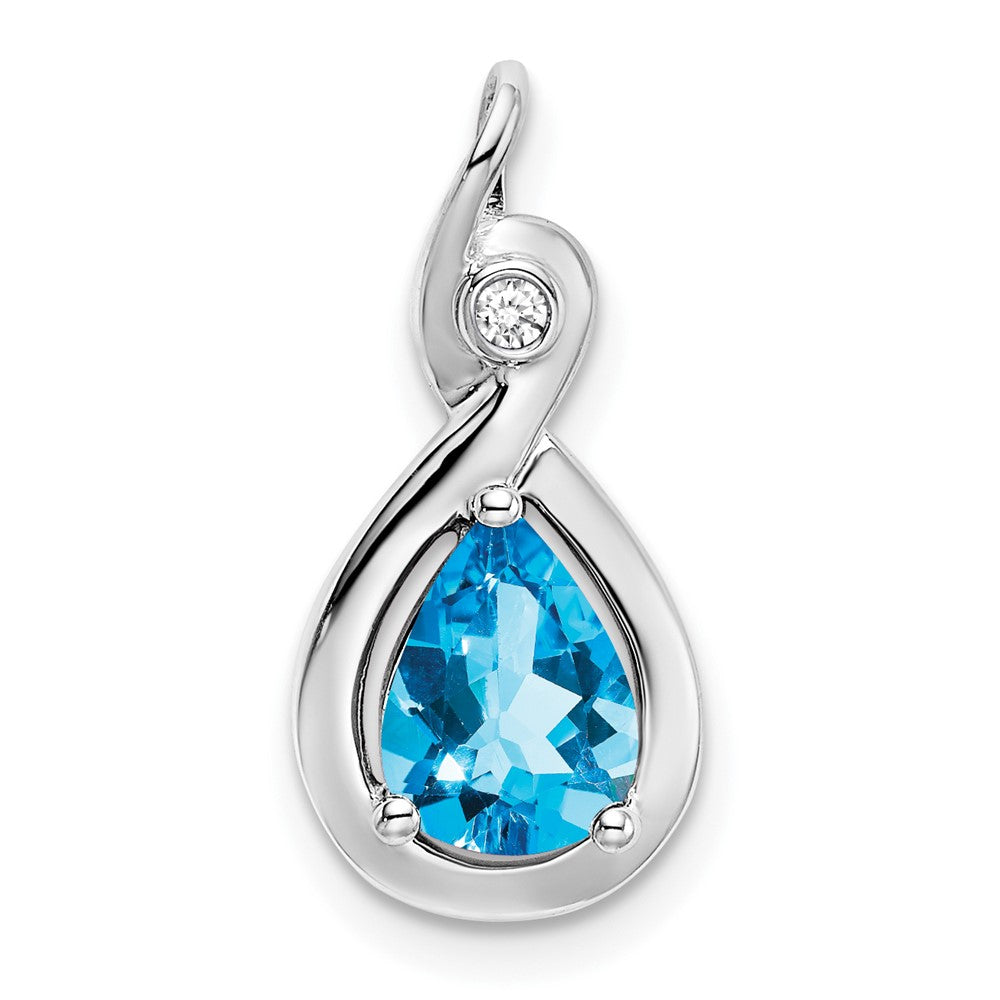 14k White Gold Pear Blue Topaz and Diamond Pendant (1.5 grams)