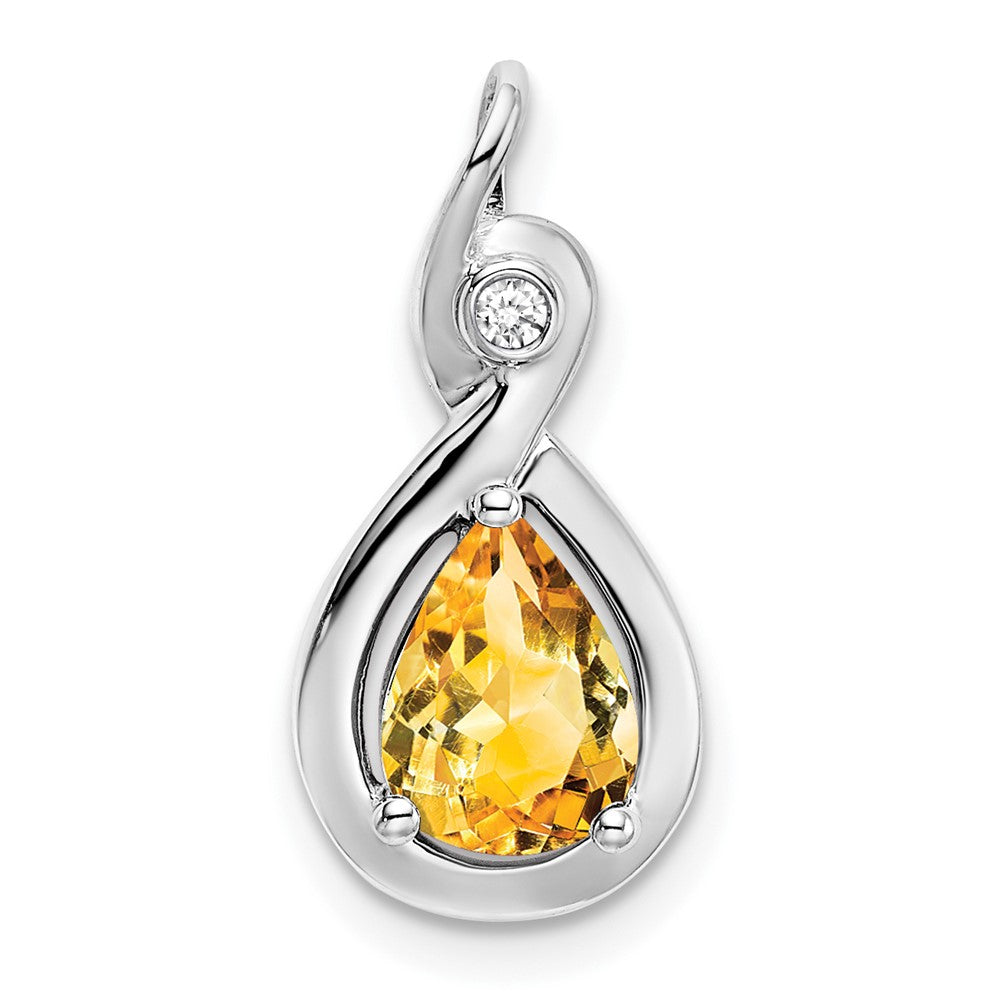 14k White Gold Pear Citrine and Diamond Pendant (1.5 grams)