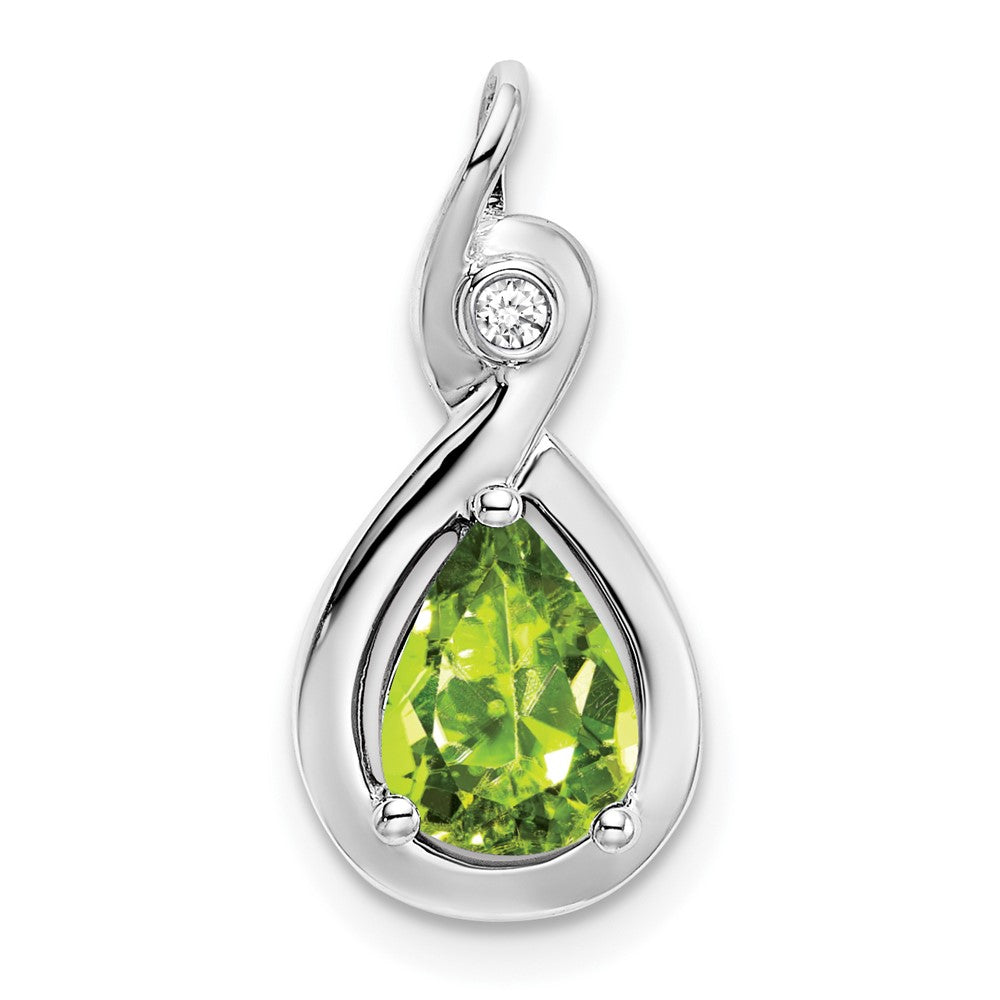 14k White Gold Pear Peridot and Diamond Pendant (1.5 grams)