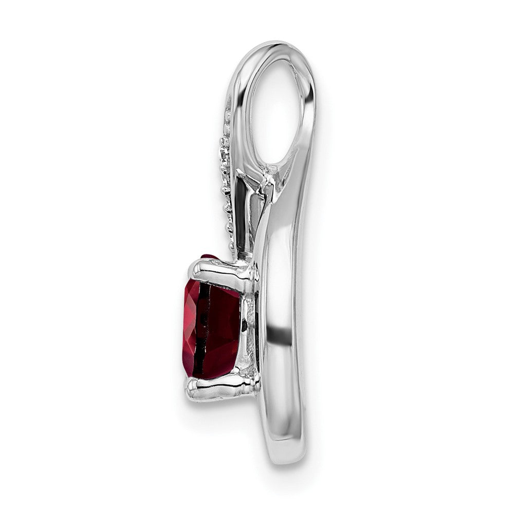 14k White Gold Garnet and Diamond Pendant (2.15 grams)