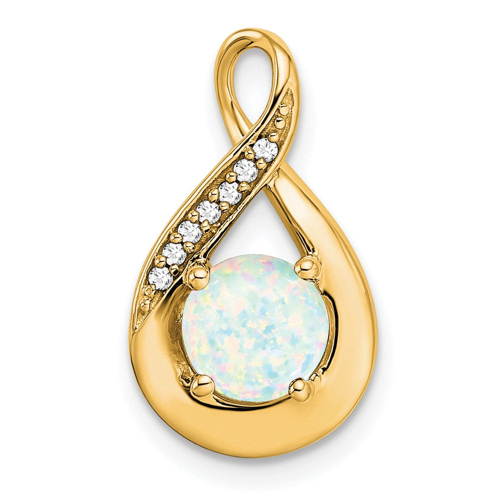 14k Created Opal and Diamond Pendant (2.15 grams)