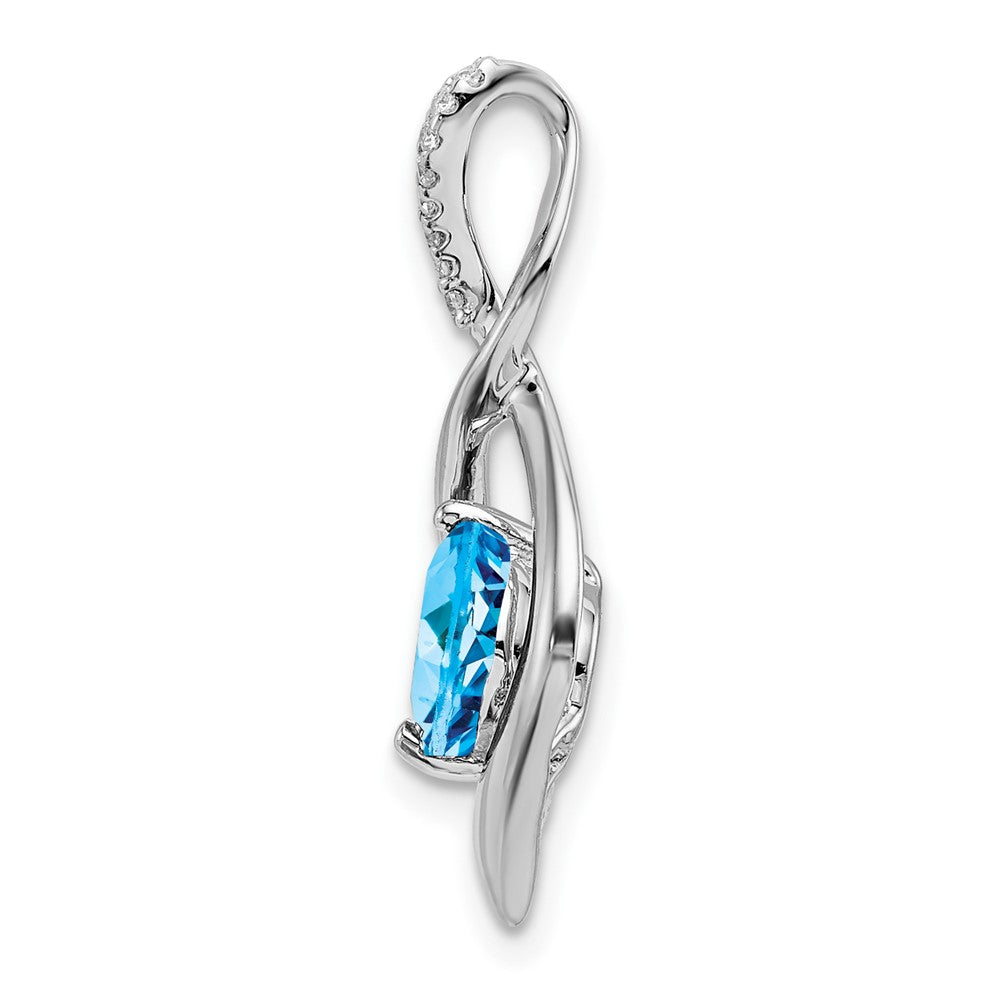 14k White Gold Blue Topaz and Diamond Pendant (1.4 grams)
