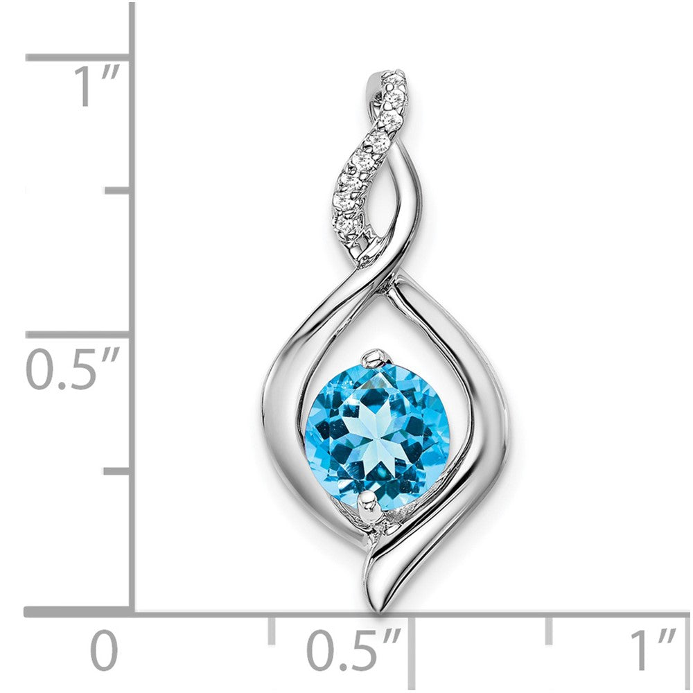 14k White Gold Blue Topaz and Diamond Pendant (1.4 grams)