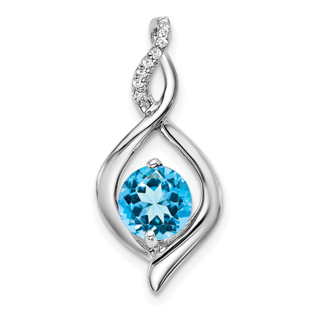 14k White Gold Blue Topaz and Diamond Pendant (1.4 grams)
