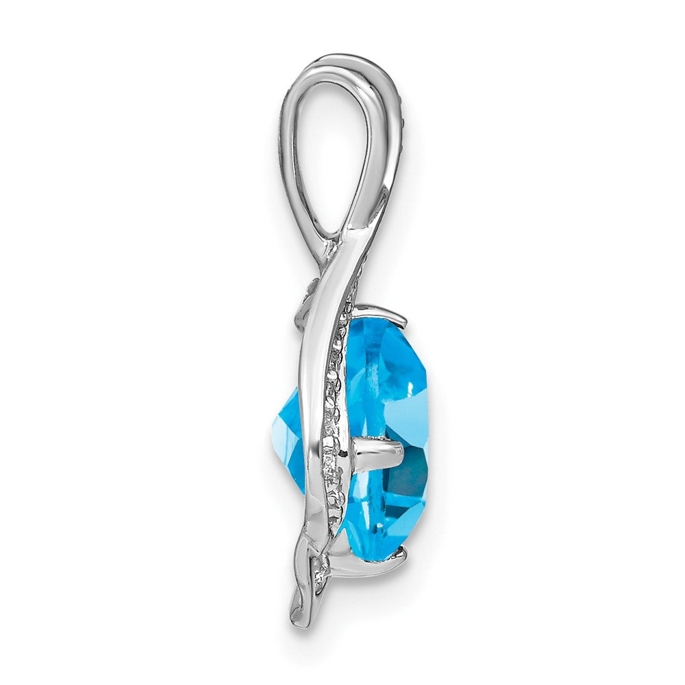 14k White Gold Blue Topaz and Diamond Pendant (1.3 grams)