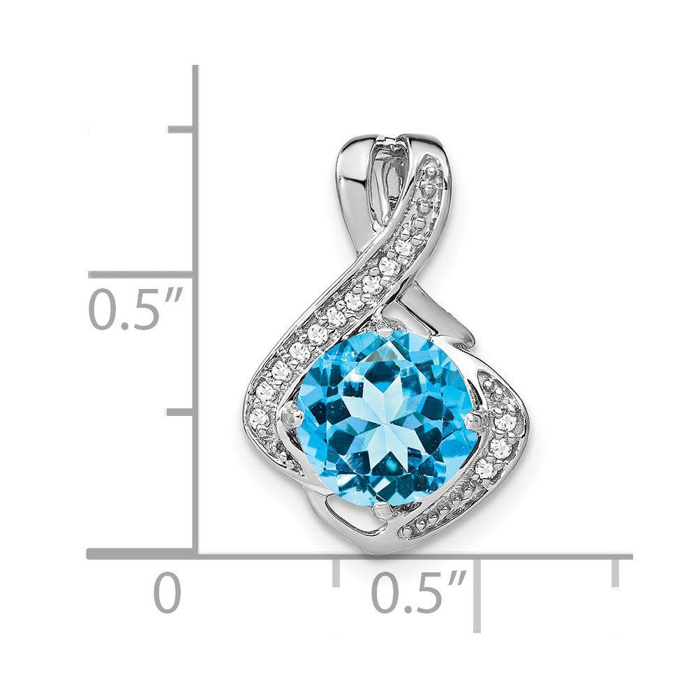 14k White Gold Blue Topaz and Diamond Pendant (1.3 grams)