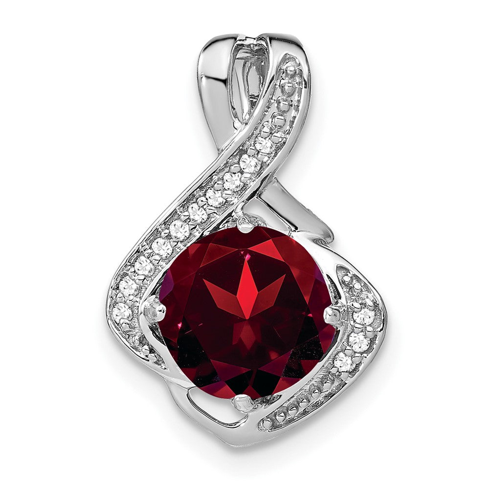 14k White Gold Garnet and Diamond Pendant (1.3 grams)
