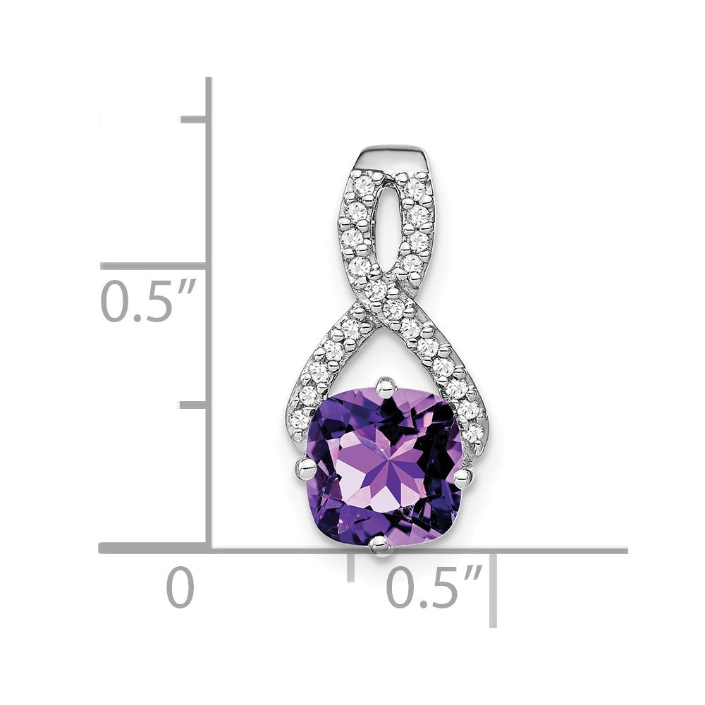 14k White Gold Cushion Amethyst and Diamond Pendant (1.5 grams)