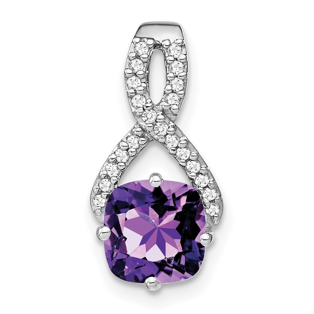 14k White Gold Cushion Amethyst and Diamond Pendant (1.5 grams)