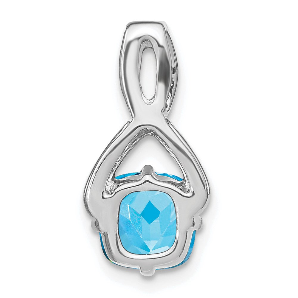 14k White Gold Cushion Blue Topaz and Diamond Pendant (1.5 grams)