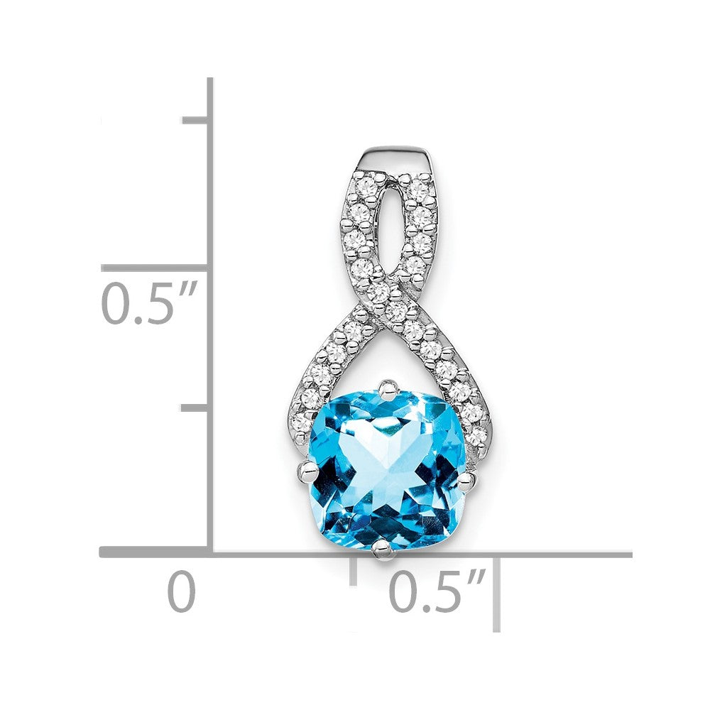 14k White Gold Cushion Blue Topaz and Diamond Pendant (1.5 grams)