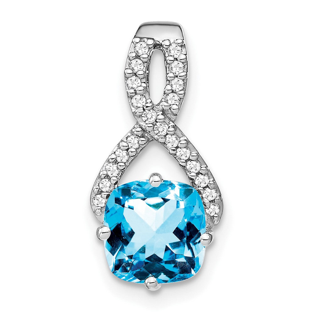 14k White Gold Cushion Blue Topaz and Diamond Pendant (1.5 grams)