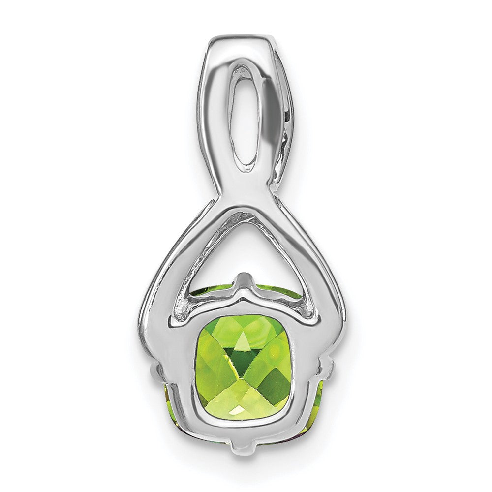 14k White Gold Cushion Peridot and Diamond Pendant (1.5 grams)