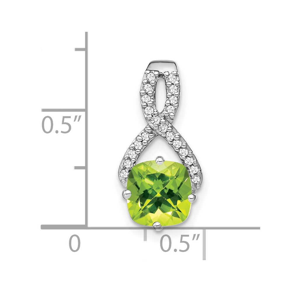14k White Gold Cushion Peridot and Diamond Pendant (1.5 grams)