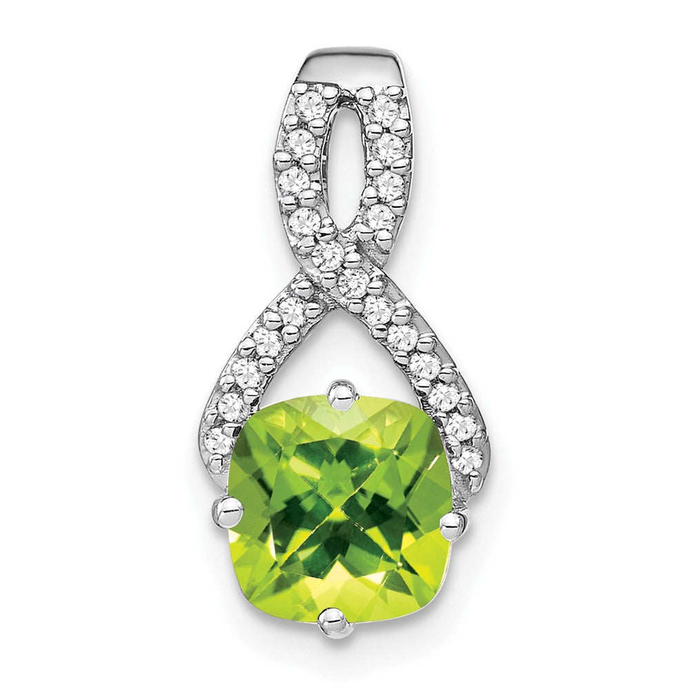 14k White Gold Cushion Peridot and Diamond Pendant (1.5 grams)