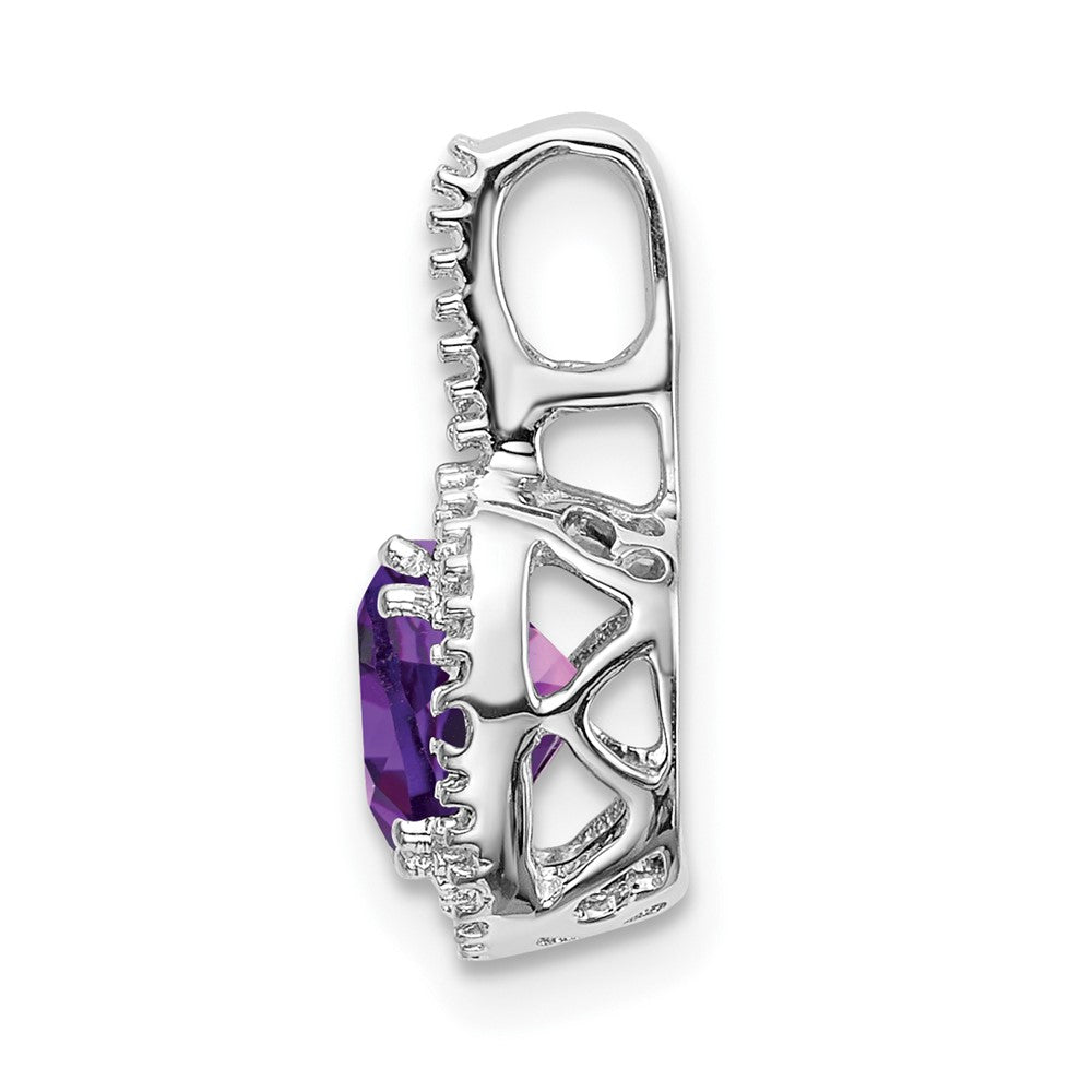 14k White Gold Cushion Amethyst and Diamond Pendant (1.3 grams)