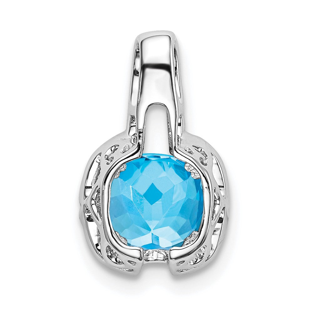 14k White Gold Cushion Blue Topaz and Diamond Pendant (1.3 grams)