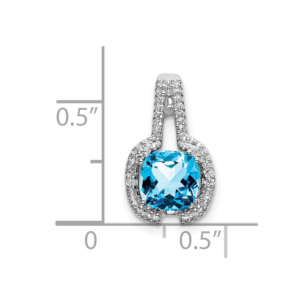 14k White Gold Cushion Blue Topaz and Diamond Pendant (1.3 grams)