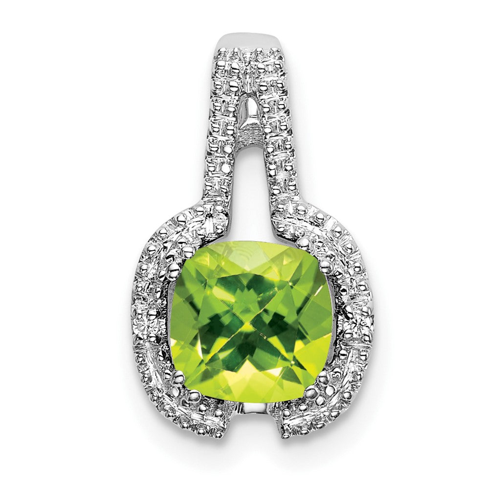 14k White Gold Cushion Peridot and Diamond Pendant (1.3 grams)