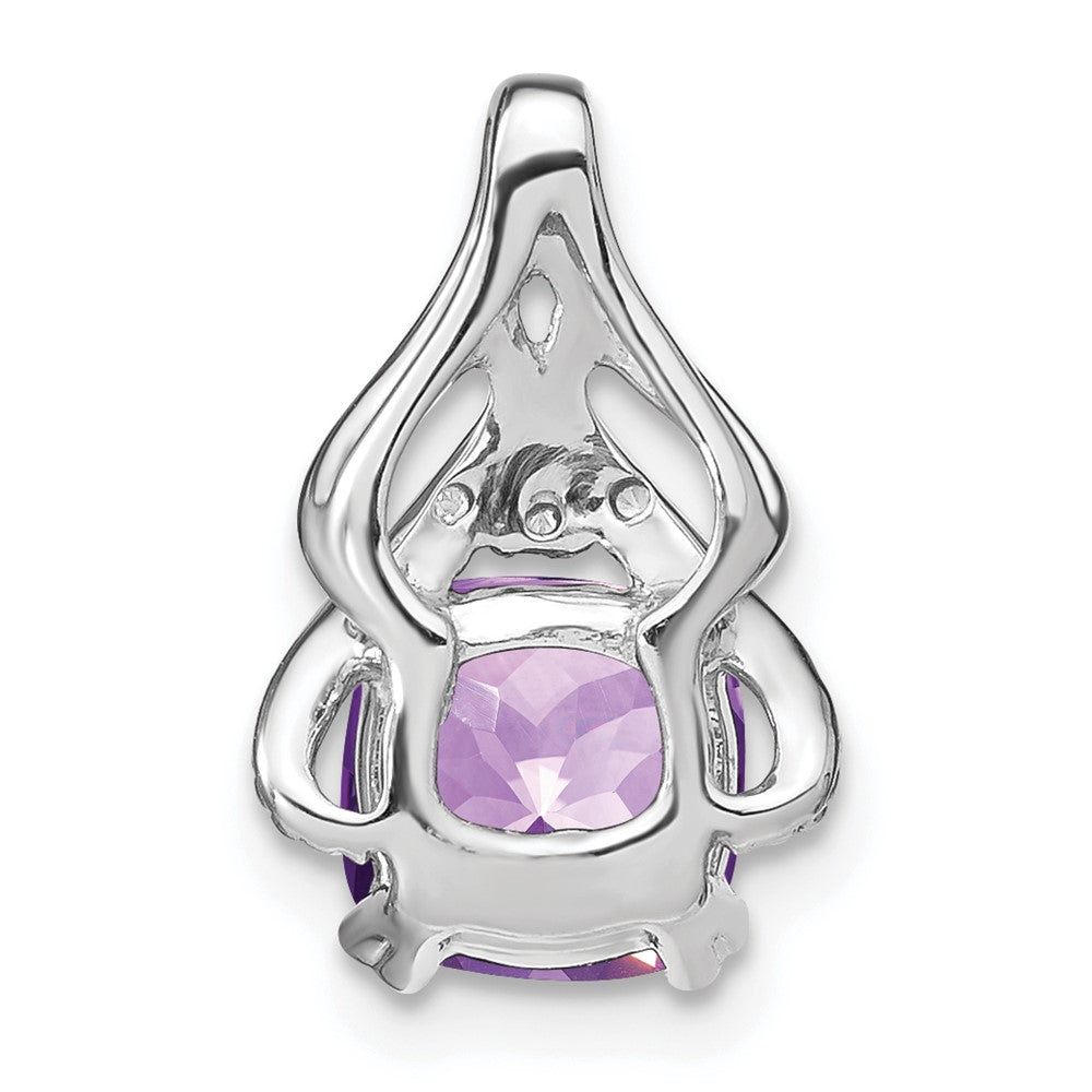 14k White Gold Cushion Amethyst and Diamond Pendant (1.45 grams)
