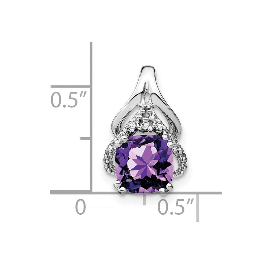 14k White Gold Cushion Amethyst and Diamond Pendant (1.45 grams)