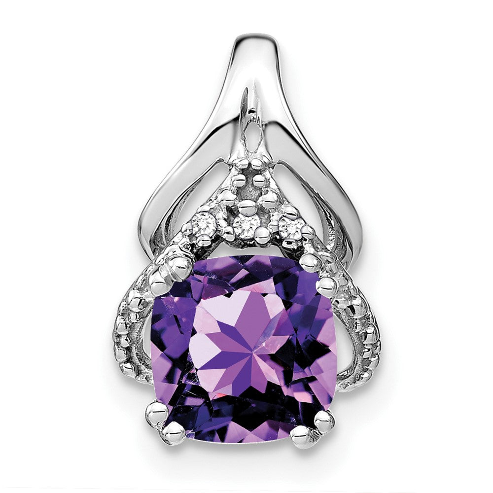 14k White Gold Cushion Amethyst and Diamond Pendant (1.45 grams)
