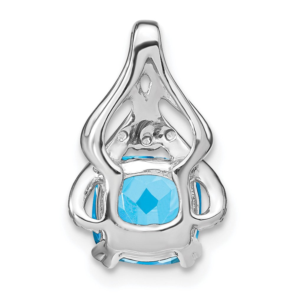 14k White Gold Cushion Blue Topaz and Diamond Pendant (1.45 grams)